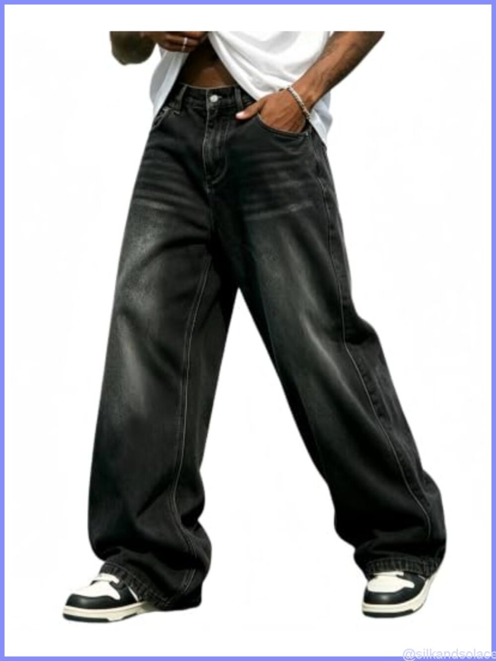 Men's Baggy Skater Jeans Straight Leg Low Rise Wide Leg Y2K Vintage Denim Pants